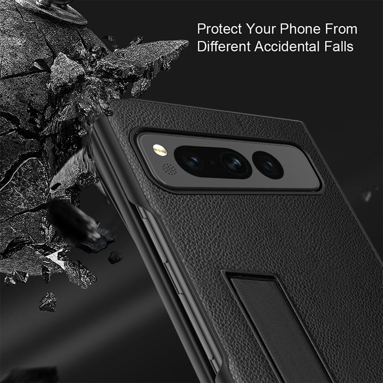 For Google Pixel Fold Litchi Texture Integrated Shockproof Phone Case with Holder(Green) - Google Cases by PMC TechLife | Online Shopping South Africa | PMC TechLife | Buy Now Pay Later Mobicred
