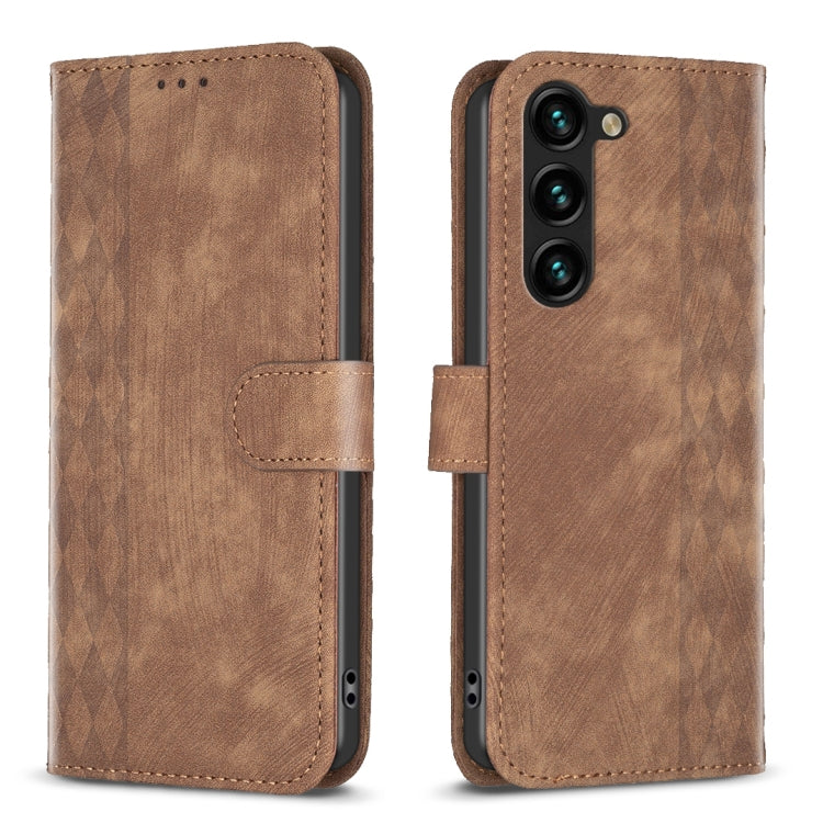 For Samsung Galaxy S24+ 5G Plaid Embossed Leather Phone Case(Brown) - Galaxy S24+ 5G Cases by PMC Jewellery | Online Shopping South Africa | PMC Jewellery