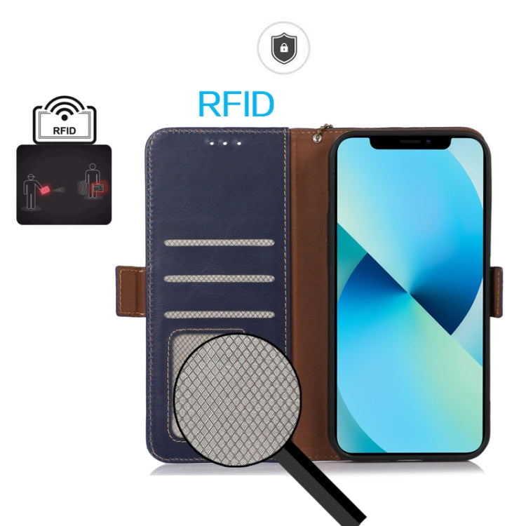 For OPPO Reno11 5G Global Crazy Horse Top Layer Cowhide Leather Phone Case(Blue) - Reno11 Cases by PMC TechLife | Online Shopping South Africa | PMC TechLife | Buy Now Pay Later Mobicred