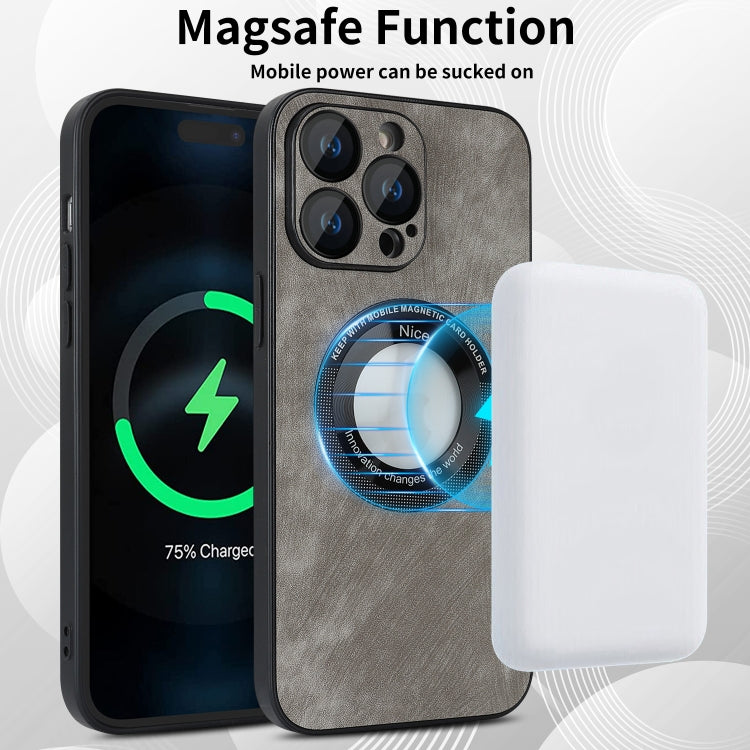 For iPhone 13 Pro Max Skin Feel Leather MagSafe Magnetic Phone Case(Grey) - iPhone 13 Pro Max Cases by PMC Jewellery | Online Shopping South Africa | PMC Jewellery