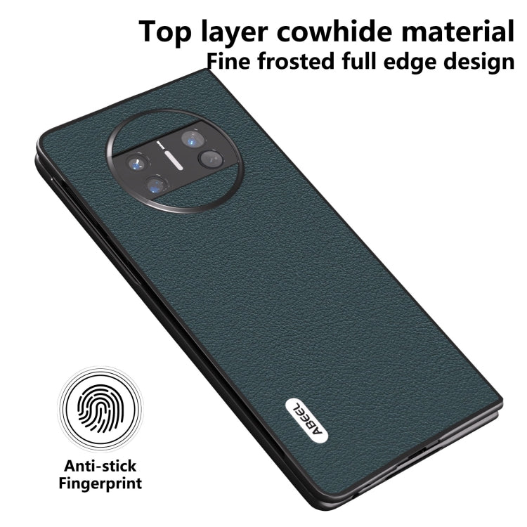 For Huawei Mate X3 ABEEL Genuine Leather Wave Black Edge Phone Case(Green) - Huawei Cases by PMC TechLife | Online Shopping South Africa | PMC TechLife