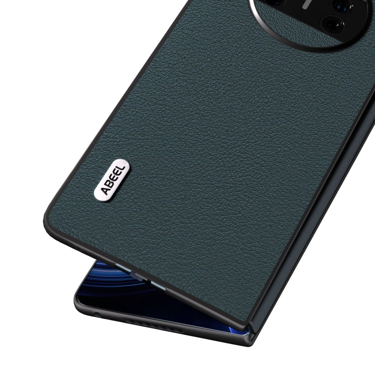 For Huawei Mate X3 ABEEL Genuine Leather Wave Black Edge Phone Case(Green) - Huawei Cases by PMC TechLife | Online Shopping South Africa | PMC TechLife
