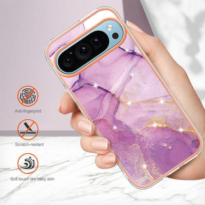 For Google Pixel 9 / 9 Pro Electroplating Marble Dual-side IMD Phone Case(Purple 001) - Google Cases by PMC Jewellery | Online Shopping South Africa | PMC Jewellery | Buy Now Pay Later Mobicred