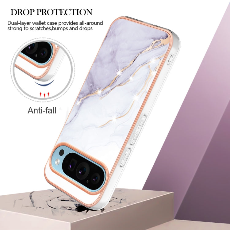 For Google Pixel 9 Pro XL Electroplating Marble Dual-side IMD Phone Case(White 006) - Google Cases by PMC Jewellery | Online Shopping South Africa | PMC Jewellery | Buy Now Pay Later Mobicred