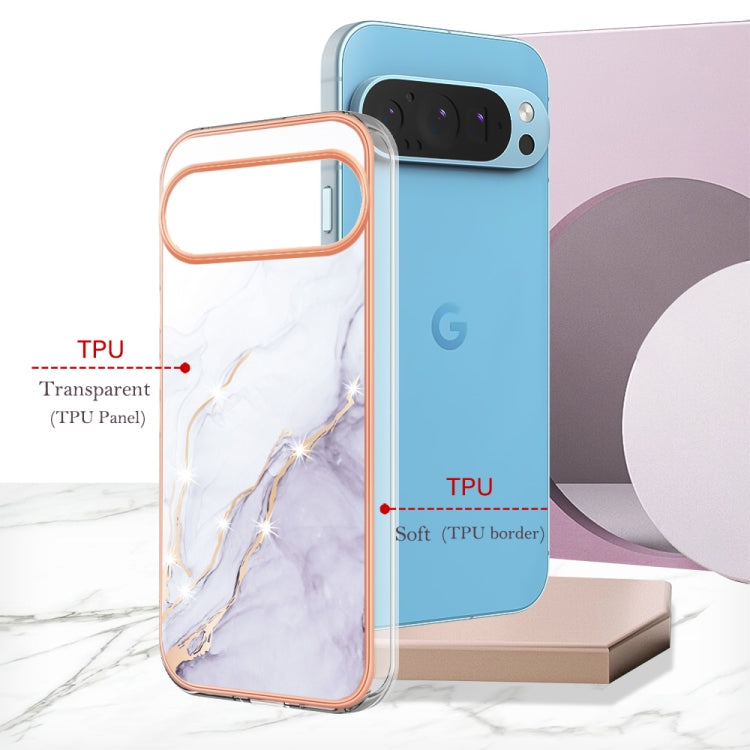 For Google Pixel 9 Pro XL Electroplating Marble Dual-side IMD Phone Case(White 006) - Google Cases by PMC Jewellery | Online Shopping South Africa | PMC Jewellery | Buy Now Pay Later Mobicred