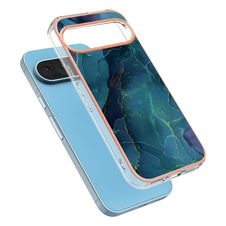 For Google Pixel 9 / 9 Pro Electroplating Marble Dual-side IMD Phone Case(Green 017) - Google Cases by PMC Jewellery | Online Shopping South Africa | PMC Jewellery | Buy Now Pay Later Mobicred