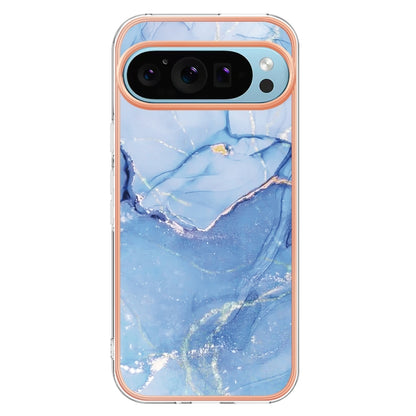 For Google Pixel 9 / 9 Pro Electroplating Marble Dual-side IMD Phone Case(Blue 018) - Google Cases by PMC Jewellery | Online Shopping South Africa | PMC Jewellery | Buy Now Pay Later Mobicred