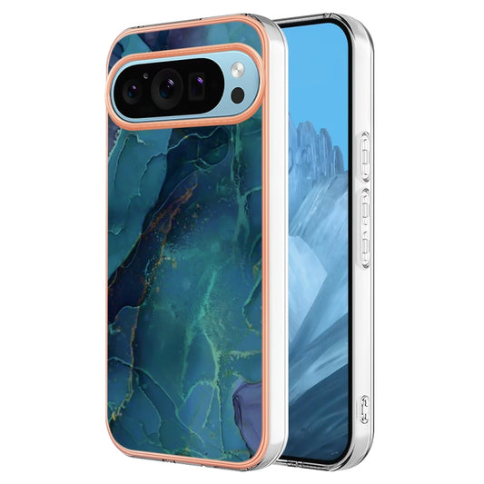 For Google Pixel 9 Pro XL Electroplating Marble Dual-side IMD Phone Case(Green 017) - Google Cases by PMC Jewellery | Online Shopping South Africa | PMC Jewellery | Buy Now Pay Later Mobicred