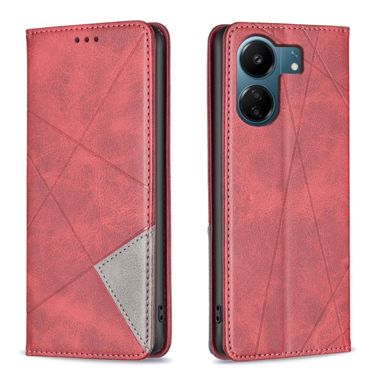 For Xiaomi Redmi 13C Rhombus Texture Magnetic Leather Phone Case(Red) - 13C Cases by PMC Jewellery | Online Shopping South Africa | PMC Jewellery | Buy Now Pay Later Mobicred