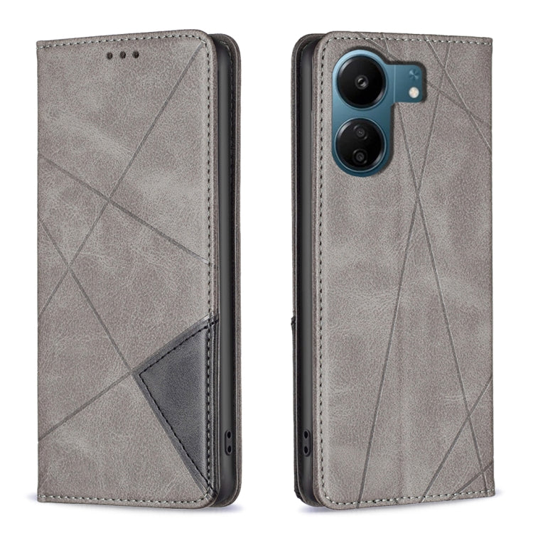 For Xiaomi Redmi 13C Rhombus Texture Magnetic Leather Phone Case(Grey) - 13C Cases by PMC Jewellery | Online Shopping South Africa | PMC Jewellery | Buy Now Pay Later Mobicred