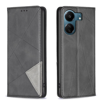 For Xiaomi Redmi 13C Rhombus Texture Magnetic Leather Phone Case(Black) - 13C Cases by PMC Jewellery | Online Shopping South Africa | PMC Jewellery | Buy Now Pay Later Mobicred