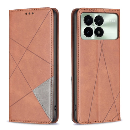 For Xiaomi Redmi K70E Rhombus Texture Magnetic Leather Phone Case(Brown) - K70E Cases by PMC Jewellery | Online Shopping South Africa | PMC Jewellery | Buy Now Pay Later Mobicred