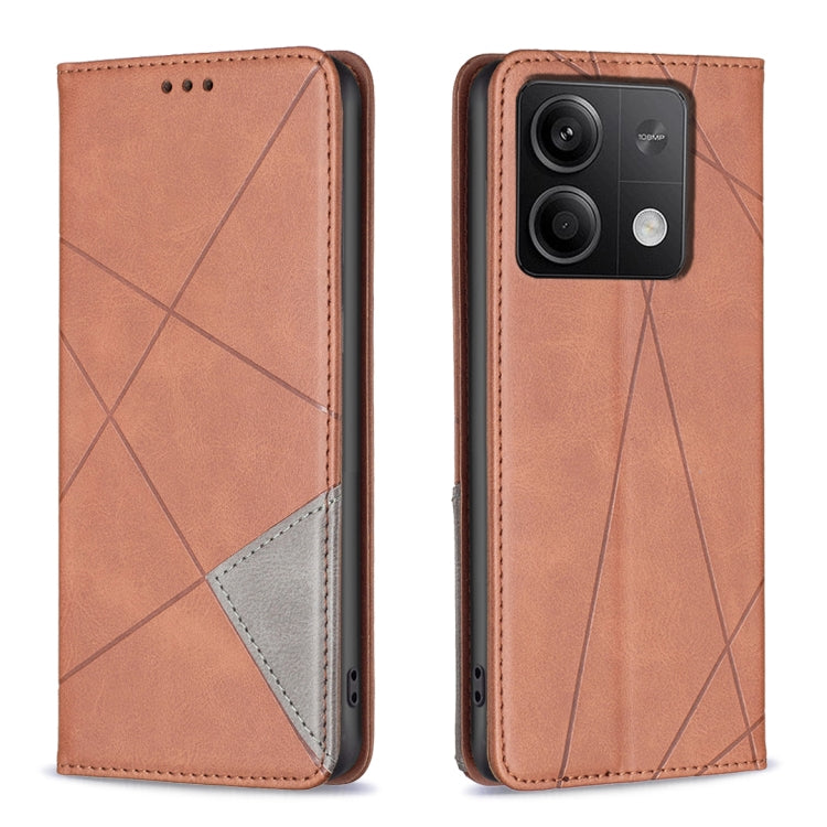 For Xiaomi Redmi Note 13 4G Global Rhombus Texture Magnetic Leather Phone Case(Brown) - Note 13 Cases by PMC Jewellery | Online Shopping South Africa | PMC Jewellery | Buy Now Pay Later Mobicred