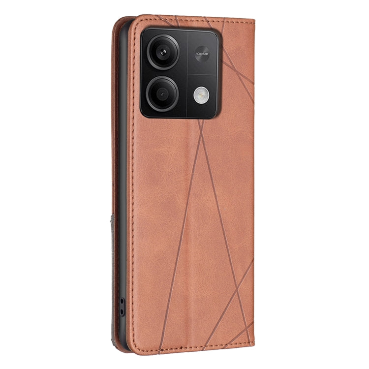 For Xiaomi Redmi Note 13 4G Global Rhombus Texture Magnetic Leather Phone Case(Brown) - Note 13 Cases by PMC Jewellery | Online Shopping South Africa | PMC Jewellery | Buy Now Pay Later Mobicred