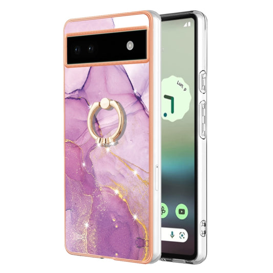 For Google Pixel 6a Electroplating Marble IMD TPU Phone Case with Ring Holder(Purple 001) - Google Cases by PMC Jewellery | Online Shopping South Africa | PMC Jewellery