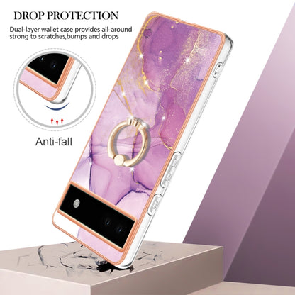 For Google Pixel 6a Electroplating Marble IMD TPU Phone Case with Ring Holder(Purple 001) - Google Cases by PMC Jewellery | Online Shopping South Africa | PMC Jewellery