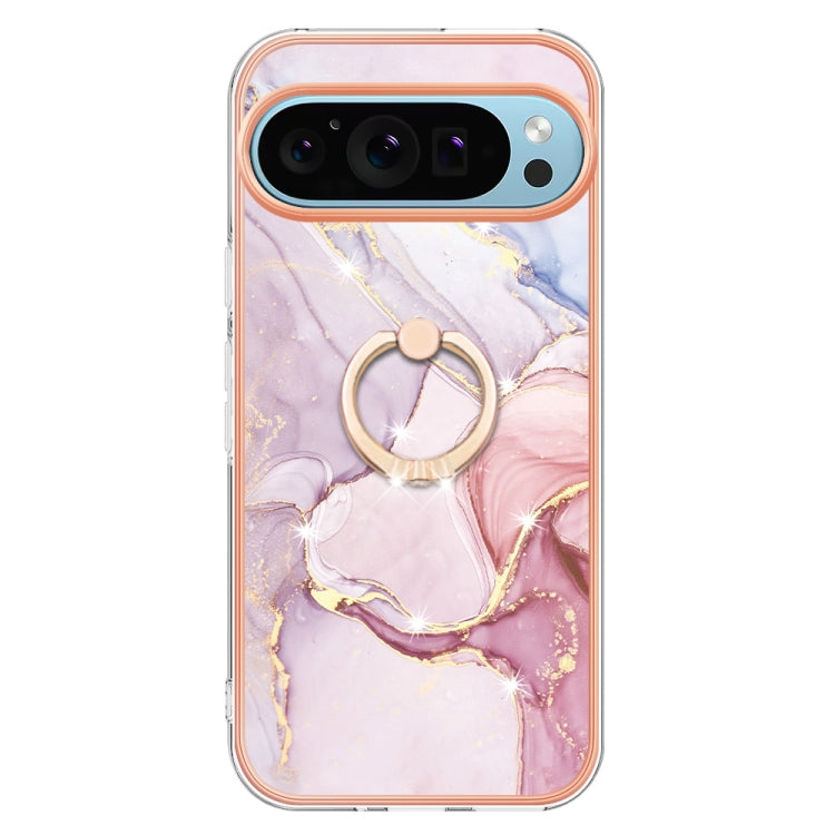 For Google Pixel 9 Pro XL Electroplating Marble IMD TPU Phone Case with Ring Holder(Rose Gold 005) - Google Cases by PMC Jewellery | Online Shopping South Africa | PMC Jewellery | Buy Now Pay Later Mobicred