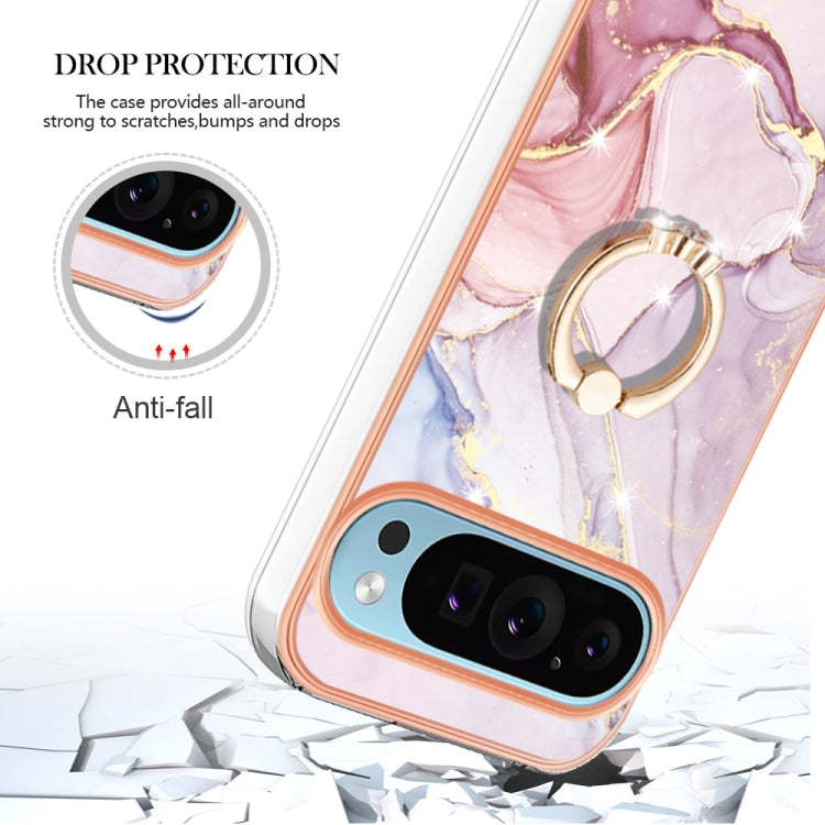 For Google Pixel 9 Pro XL Electroplating Marble IMD TPU Phone Case with Ring Holder(Rose Gold 005) - Google Cases by PMC Jewellery | Online Shopping South Africa | PMC Jewellery | Buy Now Pay Later Mobicred