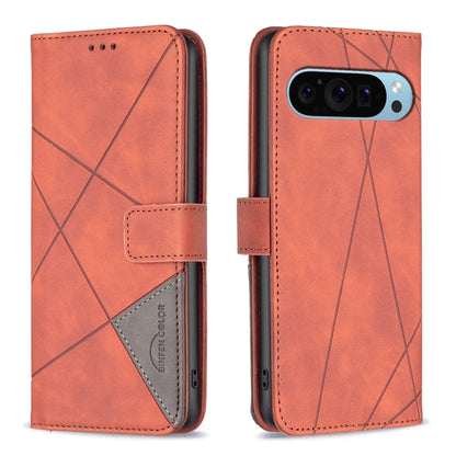 For Google Pixel 9 Magnetic Buckle Rhombus Texture Leather Phone Case(Brown) - Google Cases by PMC Jewellery | Online Shopping South Africa | PMC Jewellery | Buy Now Pay Later Mobicred