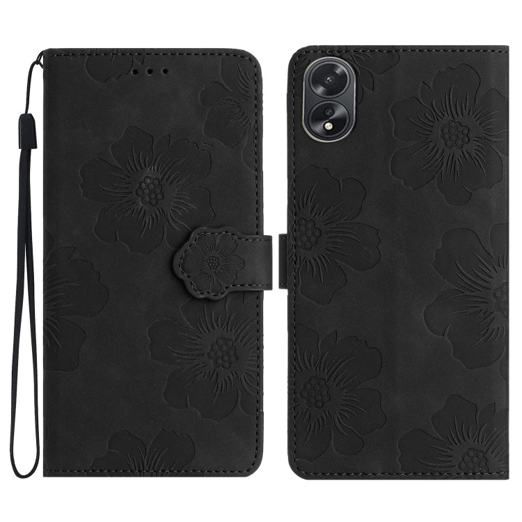 For OPPO A38 Flower Embossing Pattern Leather Phone Case(Black) - A38 Cases by PMC Jewellery | Online Shopping South Africa | PMC Jewellery | Buy Now Pay Later Mobicred