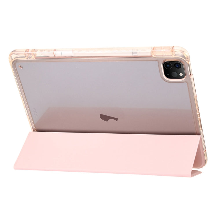 For iPad Air 13 2024 Clear Acrylic 3-Fold Leather Tablet Case(Pink) - iPad Air 13 2024 Cases by PMC TechLife | Online Shopping South Africa | PMC TechLife | Buy Now Pay Later Mobicred
