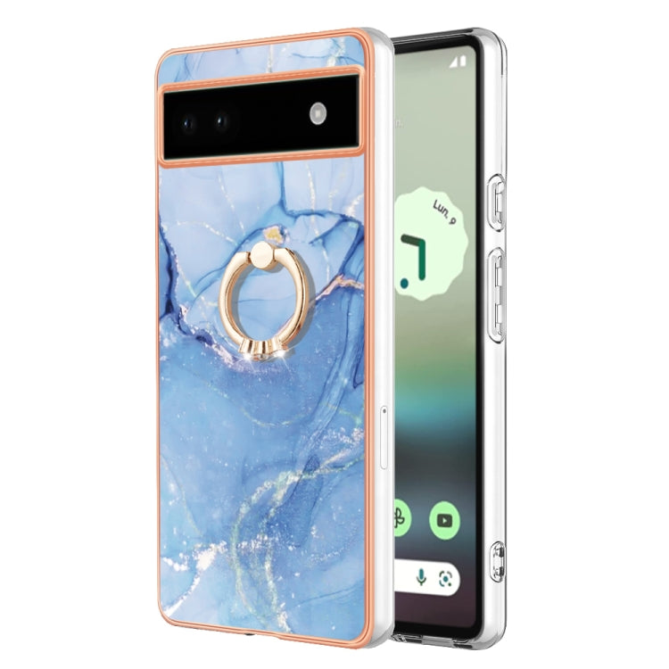 For Google Pixel 6a Electroplating Marble Dual-side IMD Phone Case with Ring(Blue 018) - free shipping - PMC TechLife - Order now!