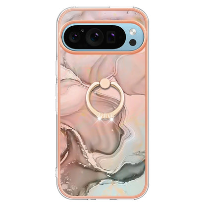 For Google Pixel 9 / 9 Pro Electroplating Marble Dual-side IMD Phone Case with Ring(Rose Gold 015) - Google Cases by PMC Jewellery | Online Shopping South Africa | PMC Jewellery | Buy Now Pay Later Mobicred