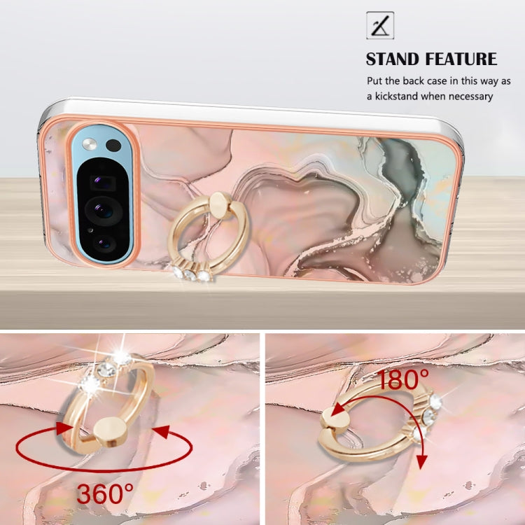 For Google Pixel 9 Pro XL Electroplating Marble Dual-side IMD Phone Case with Ring(Rose Gold 015) - free shipping - PMC TechLife - Order now!