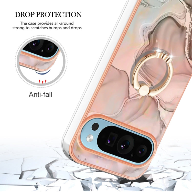For Google Pixel 9 Pro XL Electroplating Marble Dual-side IMD Phone Case with Ring(Rose Gold 015) - free shipping - PMC TechLife - Order now!