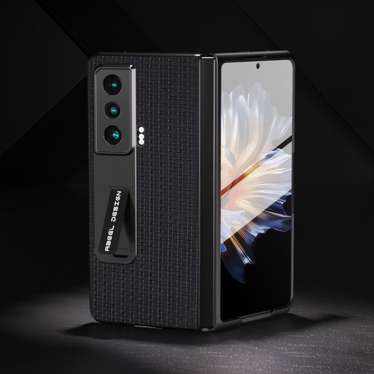 For Honor Magic Vs ABEEL Integrated Genuine Leather Luxury Series Phone Case with Holder(Black) - Honor Cases by PMC TechLife | Online Shopping South Africa | PMC TechLife | Buy Now Pay Later Mobicred