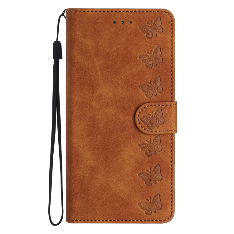 For iPhone 16 Seven Butterflies Embossed Leather Phone Case(Brown) - iPhone 16 Cases by PMC Jewellery | Online Shopping South Africa | PMC Jewellery | Buy Now Pay Later Mobicred