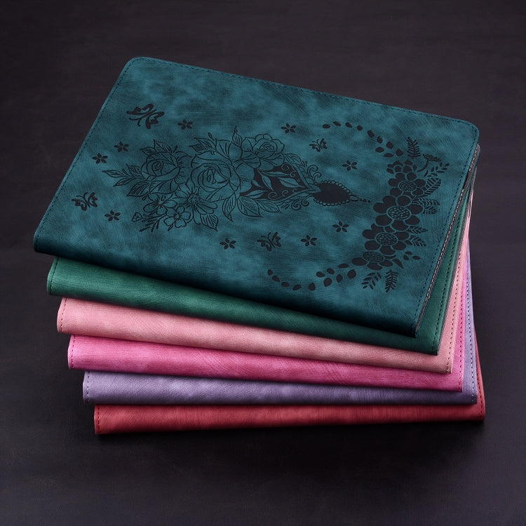 For Huawei MediaPad M5 Lite / C5 10.1 Butterfly Rose Embossed Leather Tablet Case(Green) - Huawei Cases by PMC TechLife | Online Shopping South Africa | PMC TechLife | Buy Now Pay Later Mobicred