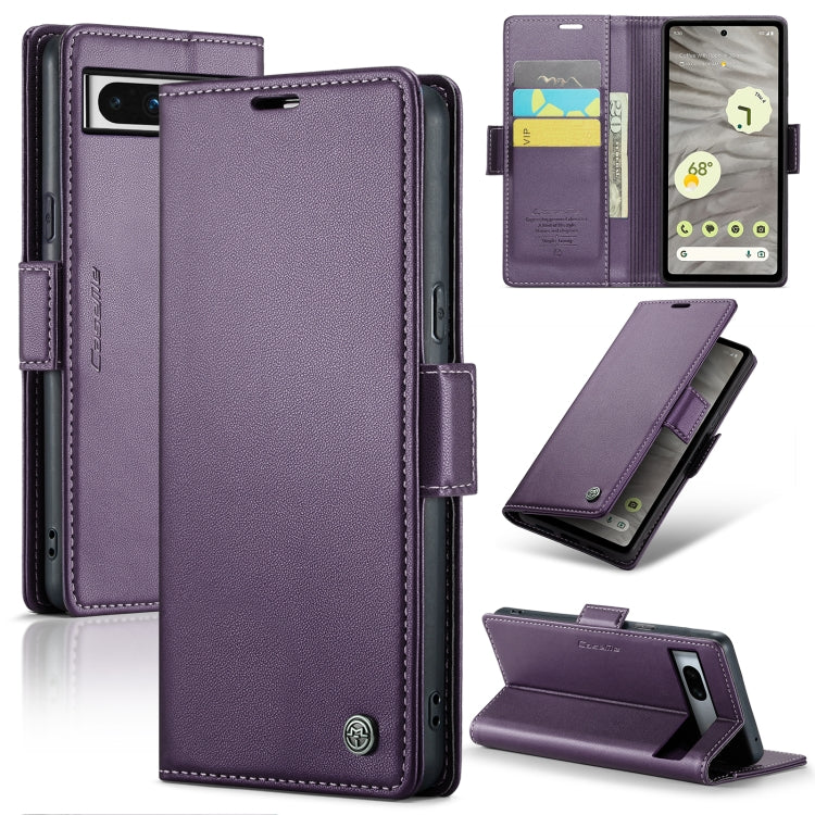 For Google Pixel 7a CaseMe 023 Butterfly Buckle Litchi Texture RFID Anti-theft Leather Phone Case(Pearly Purple) - Google Cases by CaseMe | Online Shopping South Africa | PMC Jewellery | Buy Now Pay Later Mobicred