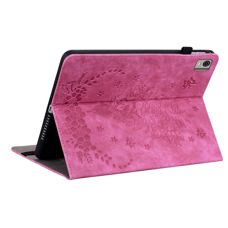 For Nokia T21 Butterfly Rose Embossed Leather Tablet Case(Rose Red) - Honor Cases by PMC TechLife | Online Shopping South Africa | PMC TechLife | Buy Now Pay Later Mobicred