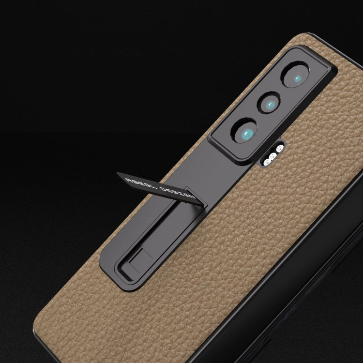 For Honor Magic Vs Integrated Genuine Leather Litchi Texture Phone Case with Holder(Grey) - Honor Cases by PMC TechLife | Online Shopping South Africa | PMC TechLife | Buy Now Pay Later Mobicred