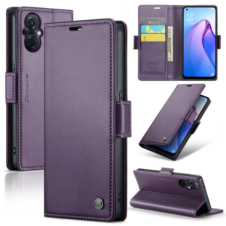 For OPPO Reno7 Z Global/Reno7 Lite Global CaseMe 023 Butterfly Buckle Litchi Texture RFID Anti-theft Leather Phone Case(Pearly Purple) - OPPO Cases by CaseMe | Online Shopping South Africa | PMC Jewellery | Buy Now Pay Later Mobicred