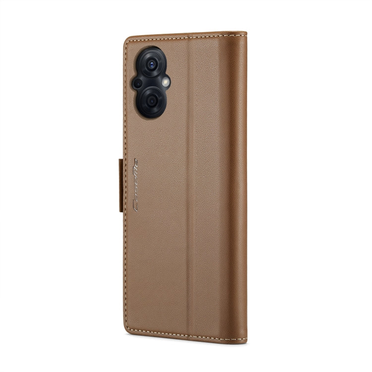 For OPPO Reno8 Lite Global CaseMe 023 Butterfly Buckle Litchi Texture RFID Anti-theft Leather Phone Case(Brown) - OPPO Cases by CaseMe | Online Shopping South Africa | PMC Jewellery | Buy Now Pay Later Mobicred