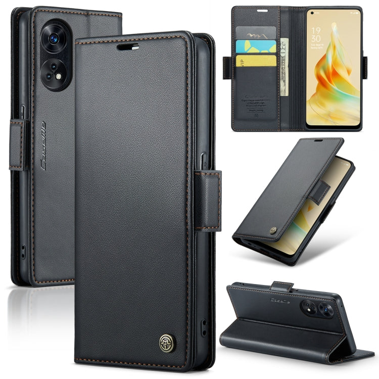 For OPPO Reno8 T 4G CaseMe 023 Butterfly Buckle Litchi Texture RFID Anti-theft Leather Phone Case(Black) - OPPO Cases by CaseMe | Online Shopping South Africa | PMC Jewellery | Buy Now Pay Later Mobicred