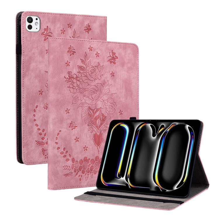 For iPad Pro 11 2024 Butterfly Rose Embossed Leather Smart Tablet Case(Pink) - iPad Pro 11 2024 Cases by PMC Jewellery | Online Shopping South Africa | PMC Jewellery | Buy Now Pay Later Mobicred