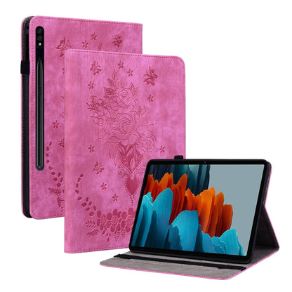 For Samsung Galaxy Tab S9 Butterfly Rose Embossed Leather Tablet Case(Rose Red) - Galaxy Tab S9 Cases by PMC Jewellery | Online Shopping South Africa | PMC Jewellery | Buy Now Pay Later Mobicred