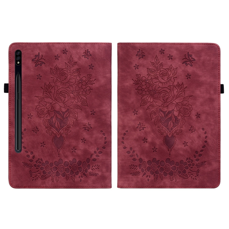 For Samsung Galaxy Tab S9 Butterfly Rose Embossed Leather Tablet Case(Red) - Galaxy Tab S9 Cases by PMC Jewellery | Online Shopping South Africa | PMC Jewellery | Buy Now Pay Later Mobicred