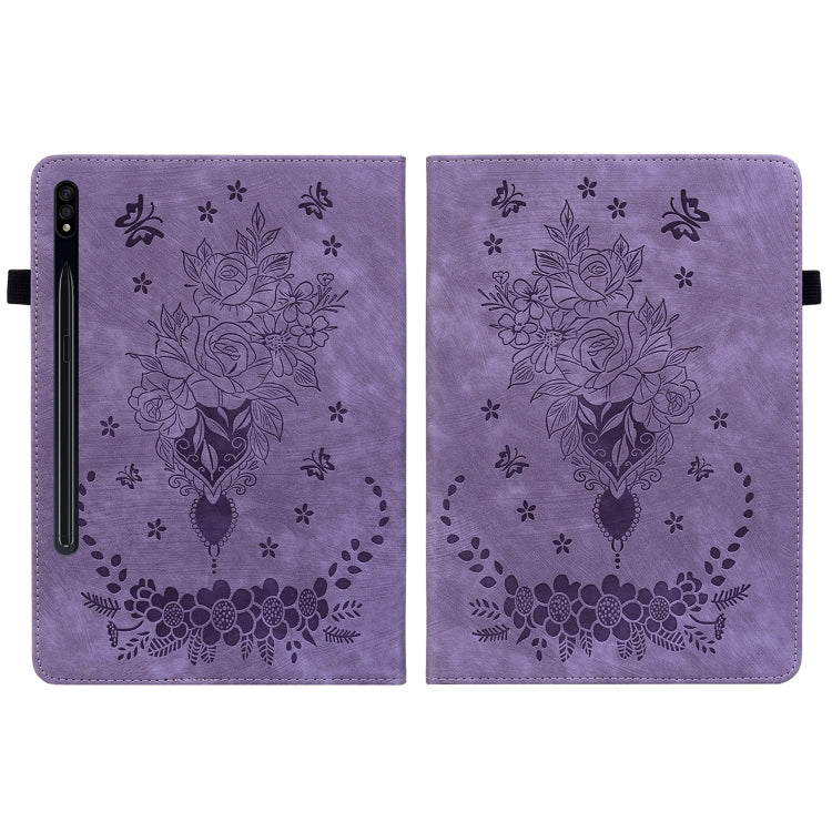 For Samsung Galaxy Tab S9+ Butterfly Rose Embossed Leather Tablet Case(Purple) - Galaxy Tab S9+ Cases by PMC Jewellery | Online Shopping South Africa | PMC Jewellery | Buy Now Pay Later Mobicred