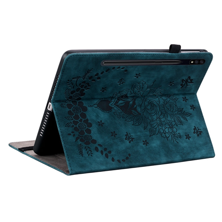 For Samsung Galaxy Tab S9+ Butterfly Rose Embossed Leather Tablet Case(Dark Blue) - free shipping - PMC Jewellery - Order now!