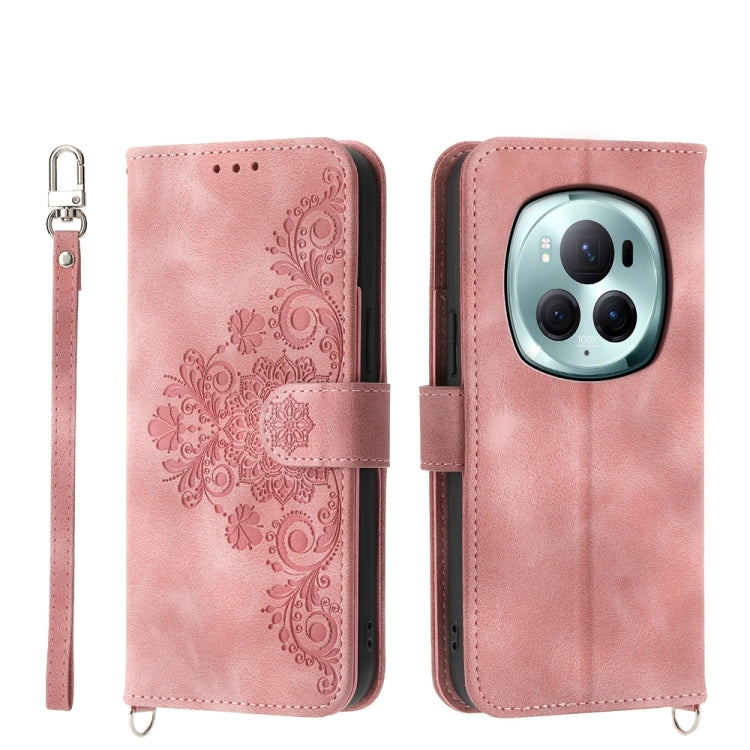 For Honor Magic6 Pro Skin-feel Flowers Embossed Wallet Leather Phone Case(Pink) - Honor Cases by PMC Jewellery | Online Shopping South Africa | PMC Jewellery | Buy Now Pay Later Mobicred