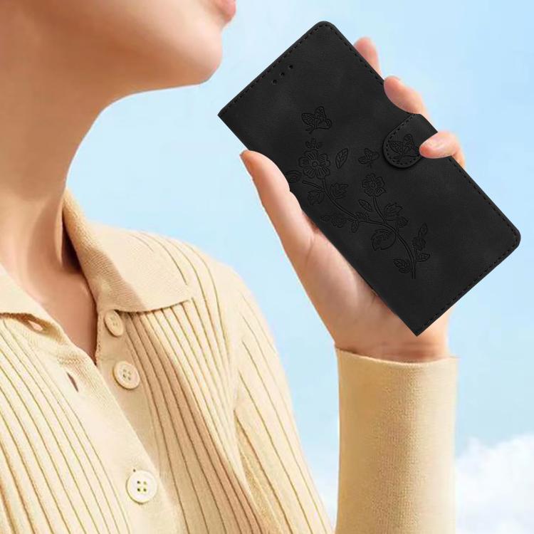 For iPhone 16e Flower Butterfly Embossing Pattern Leather Phone Case(Black) - iPhone 16e Cases by PMC TechLife | Online Shopping South Africa | PMC TechLife | Buy Now Pay Later Mobicred