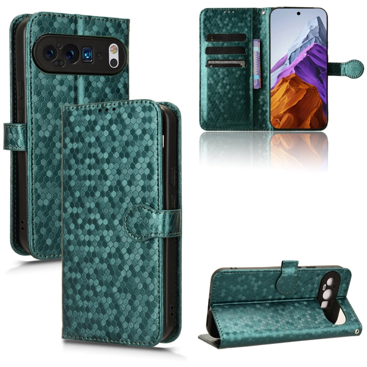 For Google Pixel 9 Pro Honeycomb Dot Texture Leather Phone Case(Green) - Google Cases by PMC Jewellery | Online Shopping South Africa | PMC Jewellery | Buy Now Pay Later Mobicred