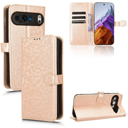 For Google Pixel 9 Honeycomb Dot Texture Leather Phone Case(Gold) - Google Cases by PMC Jewellery | Online Shopping South Africa | PMC Jewellery | Buy Now Pay Later Mobicred