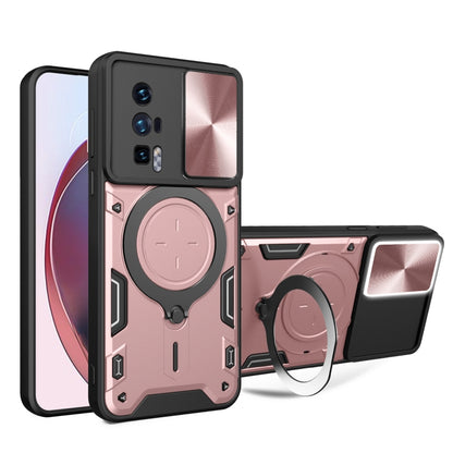 For Xiaomi Poco F5 Pro/Redmi K60  CD Texture Sliding Camshield Magnetic Holder Phone Case(Pink) - Xiaomi Cases by PMC Jewellery | Online Shopping South Africa | PMC Jewellery | Buy Now Pay Later Mobicred