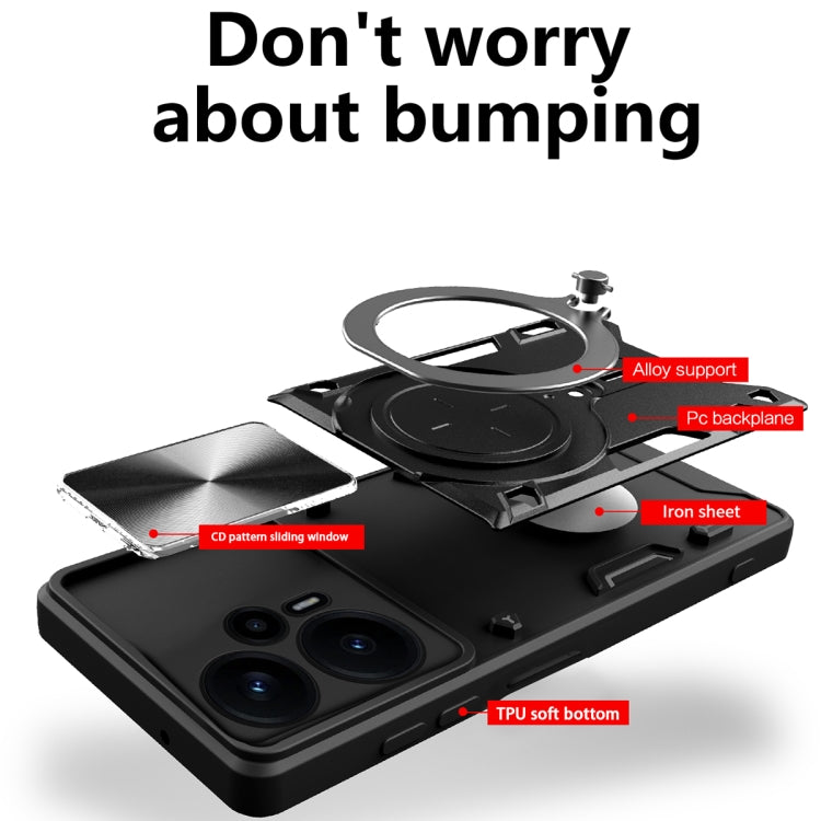 For Xiaomi Redmi Note 12 Turbo CD Texture Sliding Camshield Magnetic Holder Phone Case(Red) - Xiaomi Cases by PMC TechLife | Online Shopping South Africa | PMC TechLife | Buy Now Pay Later Mobicred