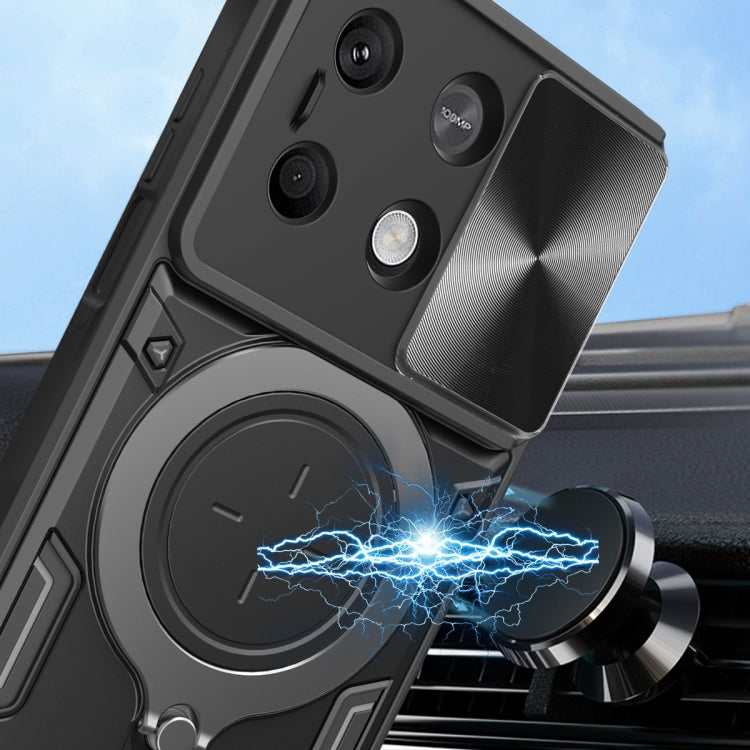 For Xiaomi Redmi Note 13 5G CD Texture Sliding Camshield Magnetic Holder Phone Case(Silver) - Note 13 Cases by PMC TechLife | Online Shopping South Africa | PMC TechLife | Buy Now Pay Later Mobicred